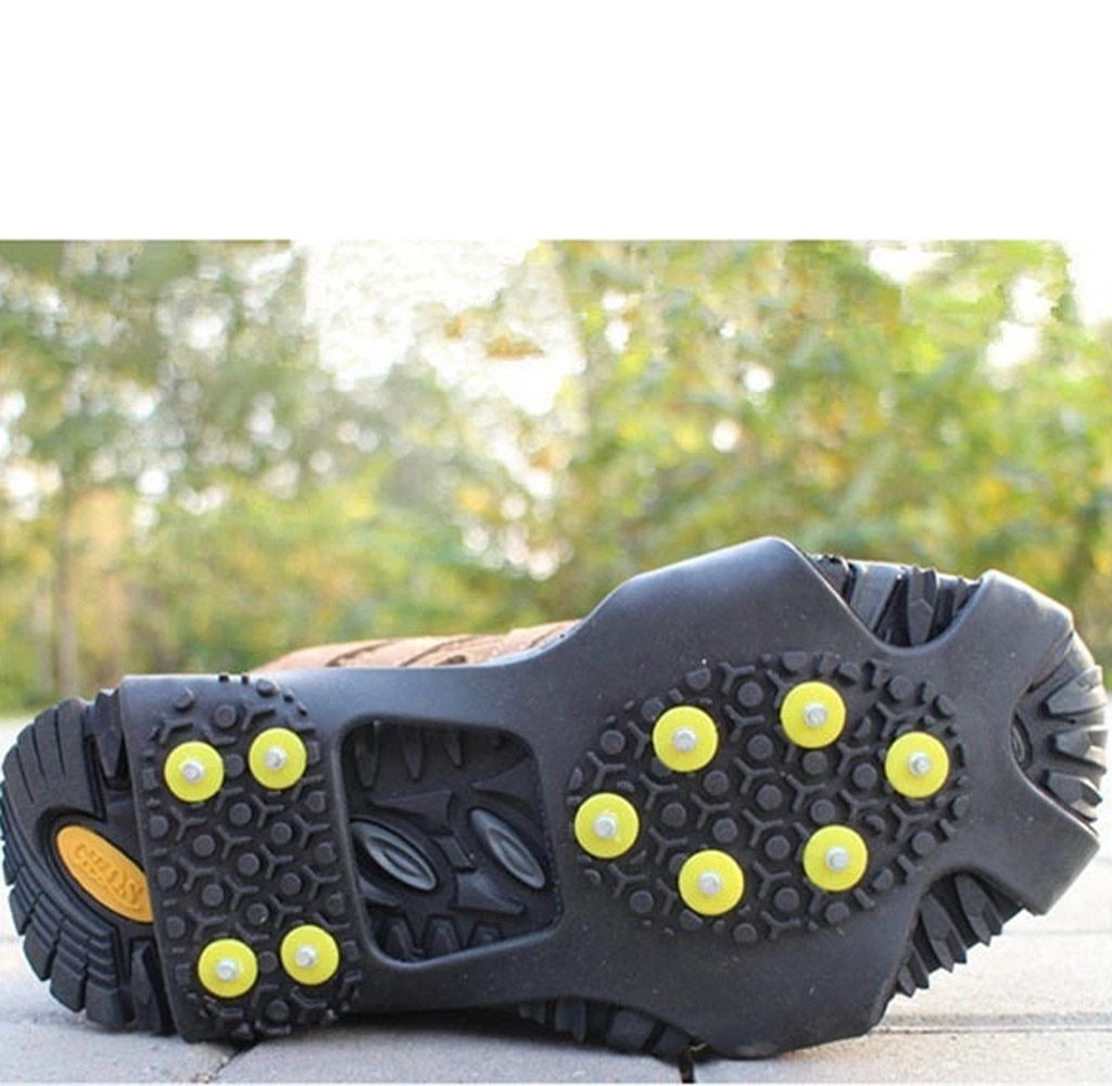 Black Ideal for walking Ice Snow Shoe Rubber Spikes Anti Slip 10-Stud Crampons Stretch Footwear climbing, hiking #P5