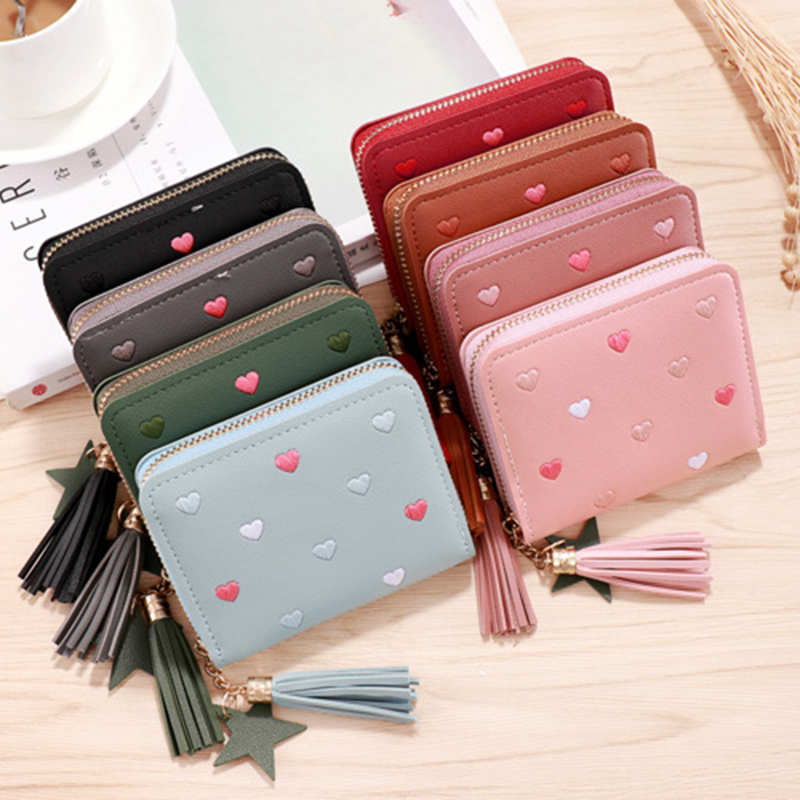 Women Small Wallet Ladies Mini Tassel Wallet Cute Girl Short Zipper Lovely Pu Leather Coin Purse Female Hand Wallet Cartera