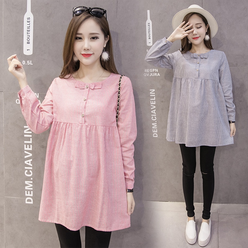 Blusa de maternidad con lazo a rayas, camisa para mujeres embarazadas, vestido, ropa de embarazo, blusa, tops premamá, camisas de de Primavera