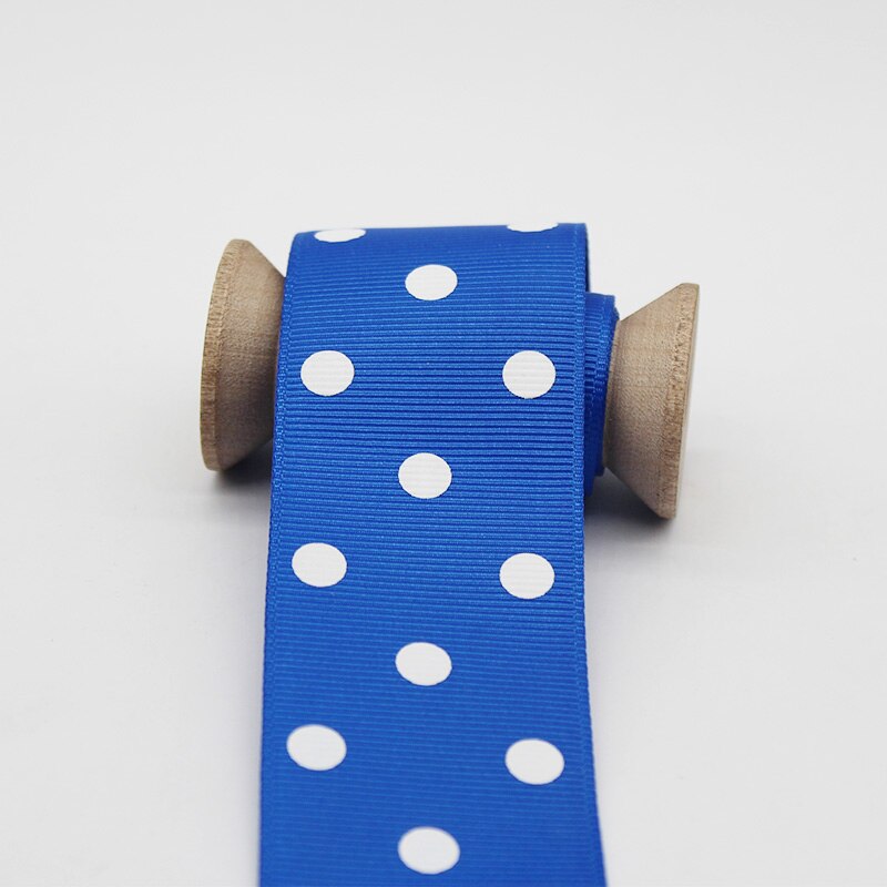 1.5 inch 38mm 4cm stippen grosgrain lint milieuvriendelijk polyester stof bedrukt met witte stippen voor hoofdband lint strik accessoire: Elektrisch blauw
