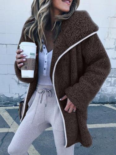 Vinter dame jakker kåpe dame varm genser cardigans dame fleece imitert pels hettegenser yttertøy manteau femme plus str.: Kamel / L