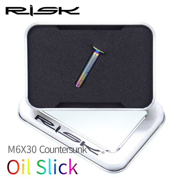 RISK Titanium Bolts M6 x 30 35 40 50mm Allen Key MTB Road Bike Taper Head Screw Bicycle Headset Cap Fixing Bolts Rainbow Gold: 30mmOilSlickFlatHead