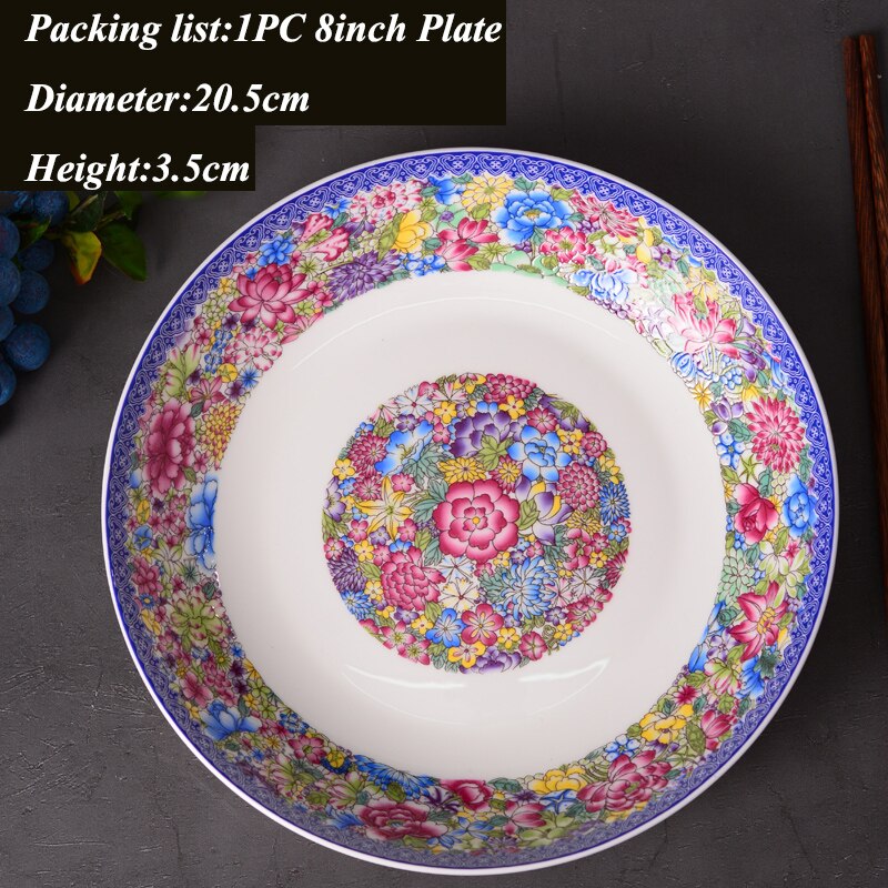 8 tommer jingdezhen kinesisk keramikben kina madplader hjem køkkenredskaber porcelæn aftensmad tallerken farve emalje bordservice: D (8 tommer)