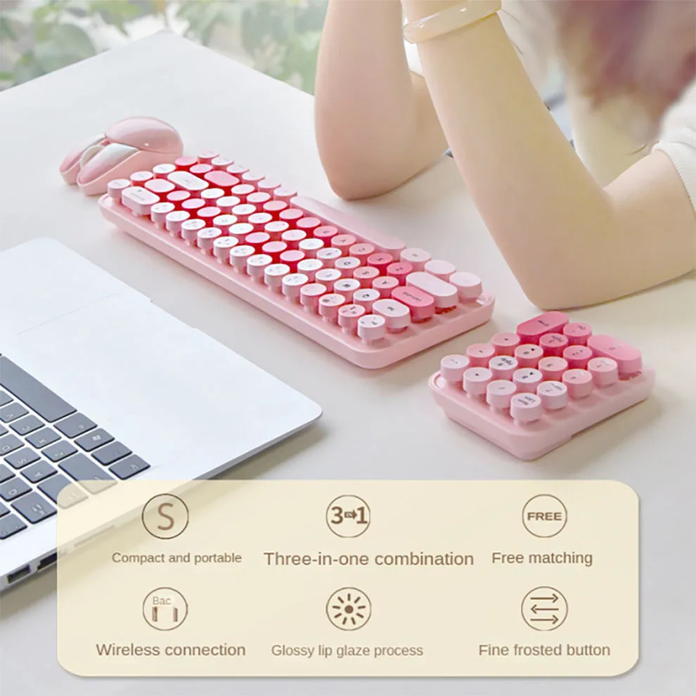 Mofii-teclado y ratón inalámbricos 3 en 1, 2,4G, colorido, bonito y Retro