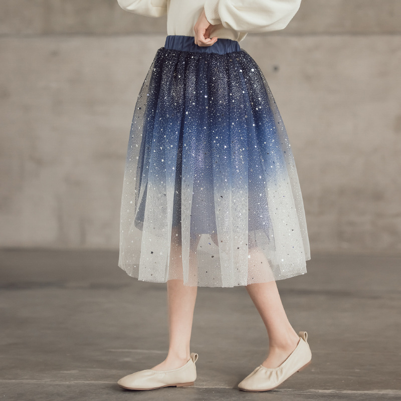 Gonna per ragazze gonna stellata con paillettes estive di colore sfumato per abiti da ragazza 2022 abito da ballo per gonna da principessa per bambini in maglia di moda per adolescenti