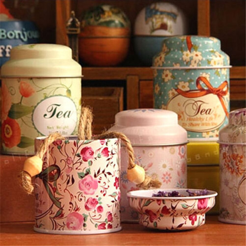 1PC Flower Metal Sugar Coffee Tea Tin Jar Container Random Color Candy Sealed Cans Box