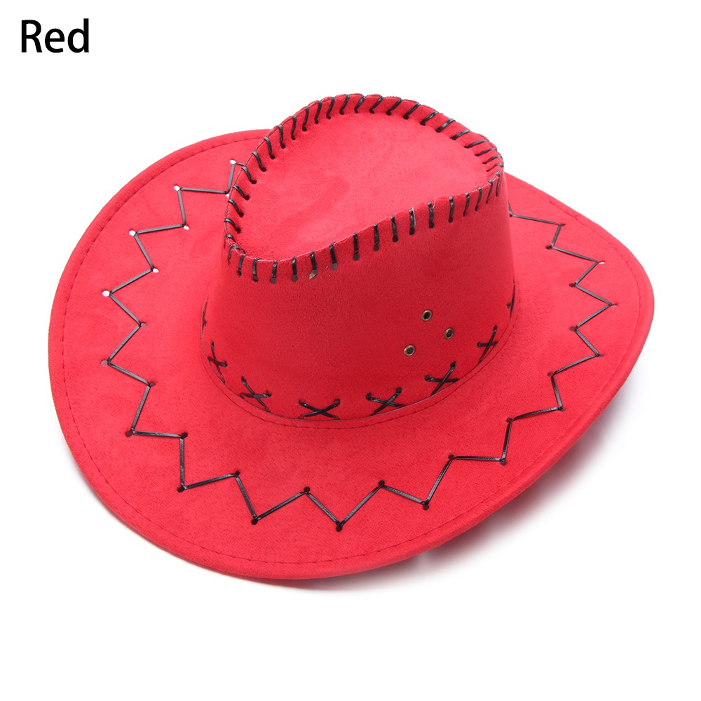 1pc vintage cowboy jazzhat western stil ruskind bredskygge jazz filt fedora kasket fancy dress tilbehør til mænd kvinder: Rød