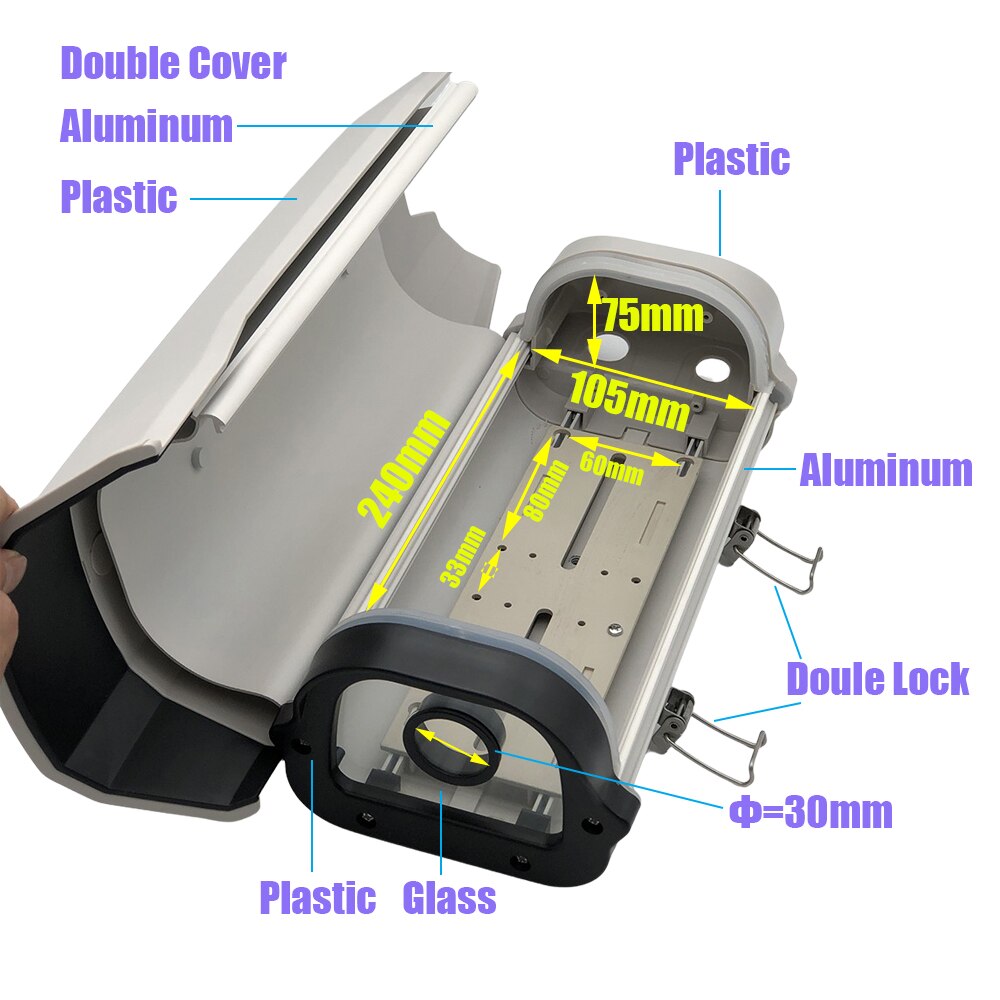11 Inch Double Lock CCTV Camera Housing 390x165x120mm Aluminum Alloy Outdoor Enclosure Casing for Surveillance Security Camera