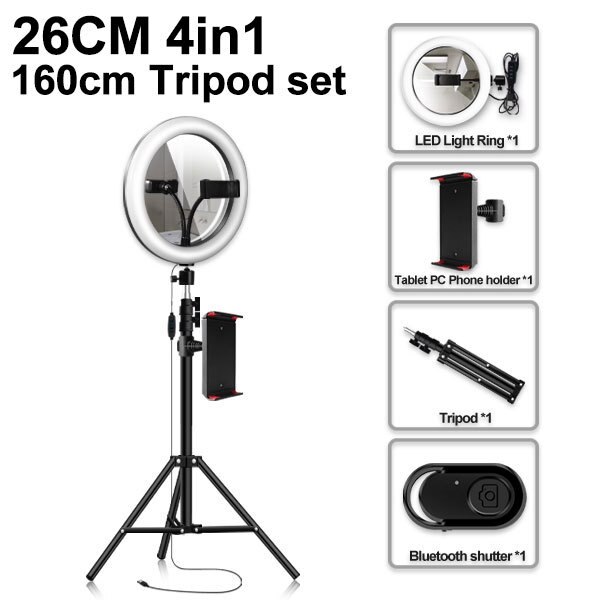 Ringlamp met statief 10 inch 26cm usb-interface dimbare led selfiestick camera telefoon fotografie video make-up lamp