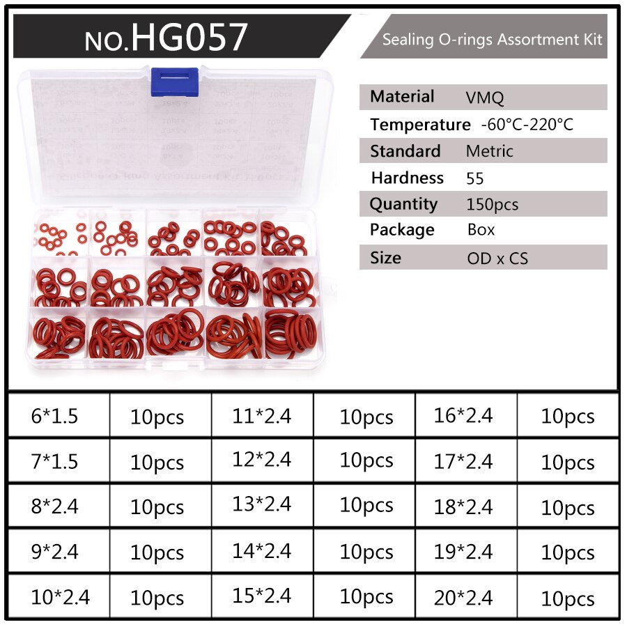 DIY PCP Silikon Gummi Abdichtung O Ringe Dichtung Ersatz Buchse O-ringe CS 1,5mm 1,9mm OD 6mm-20mm 10 Größen 150 Teile/satz HG036: HG057 x1