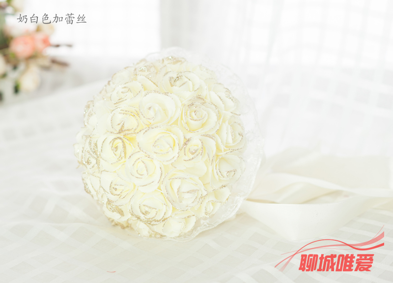 Mooie Paars Bruidsboeket Handgemaakte Bridal Bloem Bruidsboeketten Kunstmatige Parels Bloem Roos Boeket roze paars wit