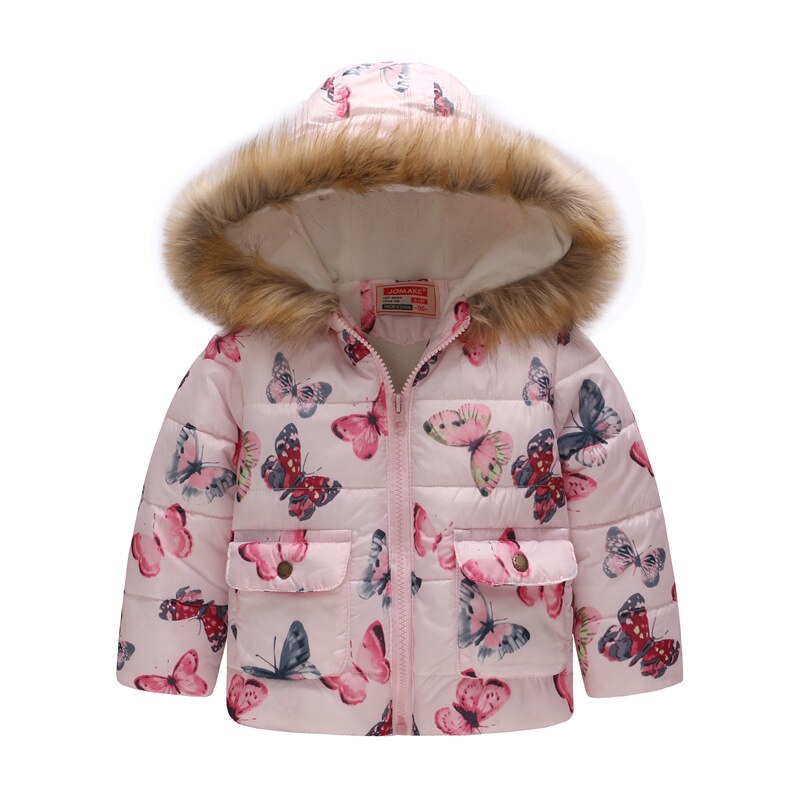 Kids Faux Fur Down Kraag Parka Jassen Voor Meisjes Jongens Winter Warming Bloemen Patroon Hooded Uitloper Jassen Kinderkleding