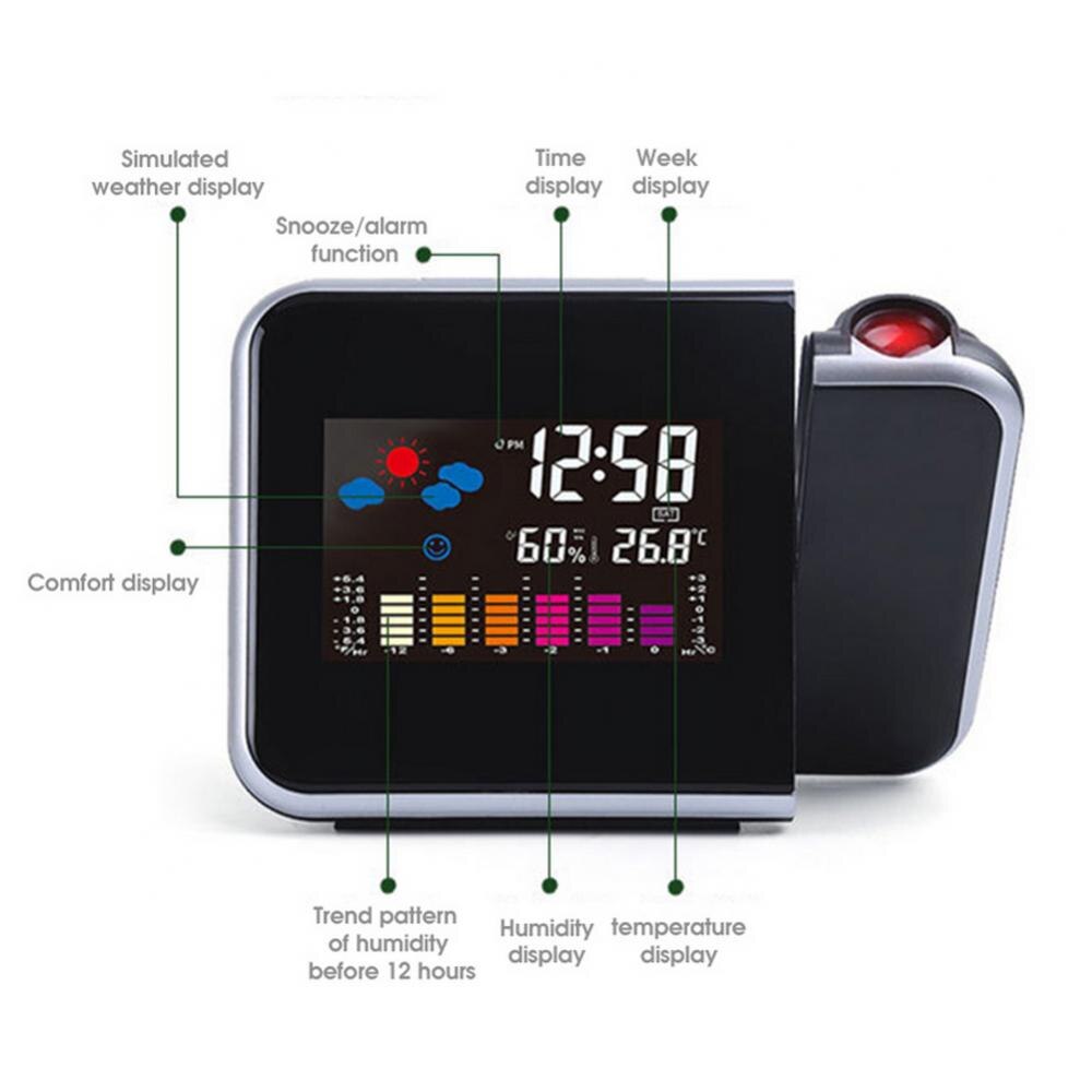 LED Color Screen LED Digital Alarm Clock Backlight Weather Projection Desktop Alarm Clock Home Office LED Desktop Digital Clock