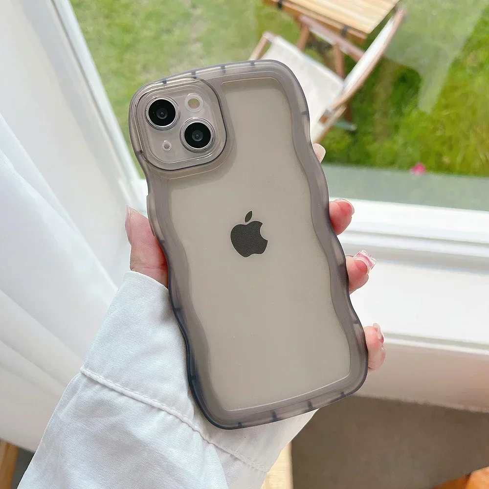 Para iPhone 16 15 14 Pro15 14 16 Pro Max 16 Plus funda bonita transparente onda rizada híbrida a prueba de golpes cubierta de parachoques Fundas suaves