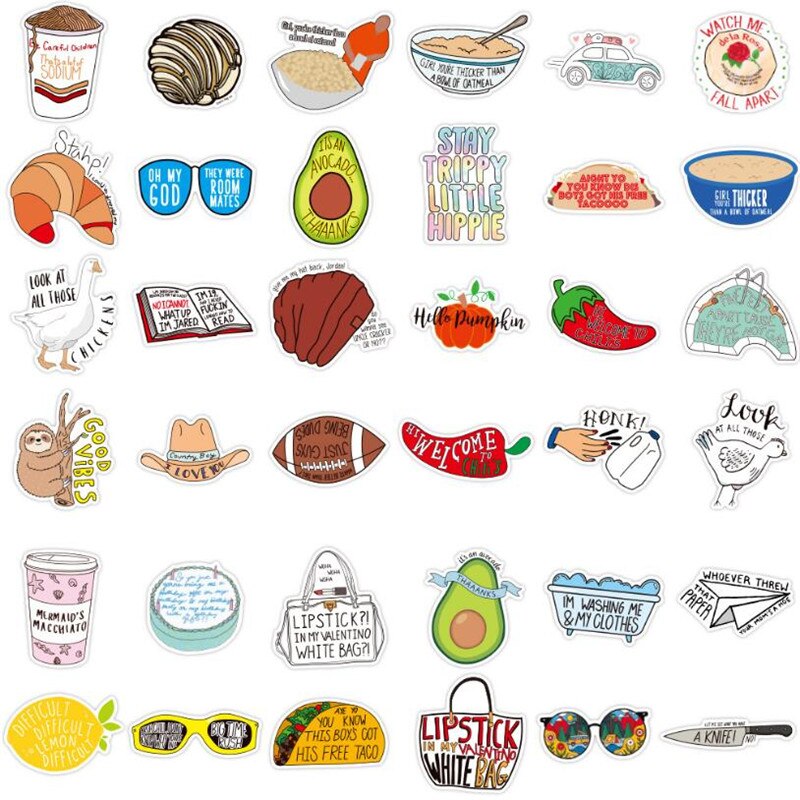 10/30/50PCS lettere del fumetto cibo vite graffiti adesivi laptop skateboard chitarra decorazione impermeabile all&#39;ingrosso