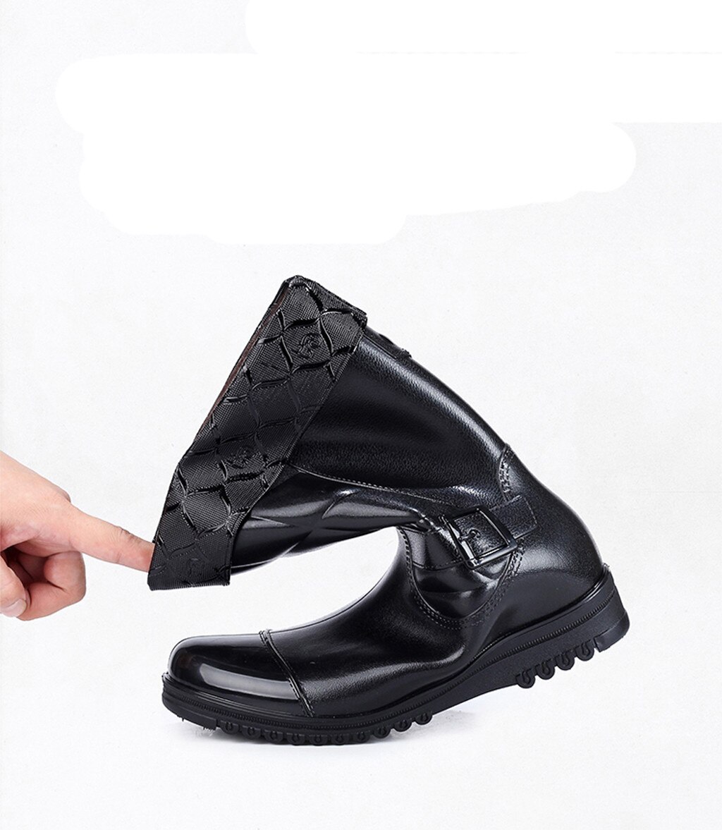 YOUYEDIAN negro fleece sólido ocio hombres de tacón bajo mantener zapatos de punta redonda impermeable medio tubo bota de lluvia # g35