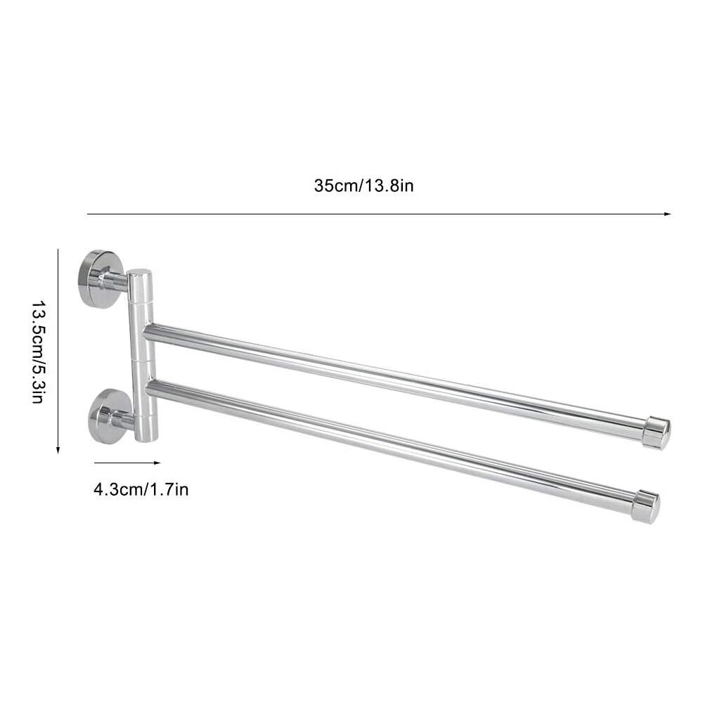 Rvs Handdoekenrek Roterende 2 Swing Arm Bad Rail Hanger Handdoek Houder 2 Bars Washroom Badkamer Rack Wall Mounted opslag