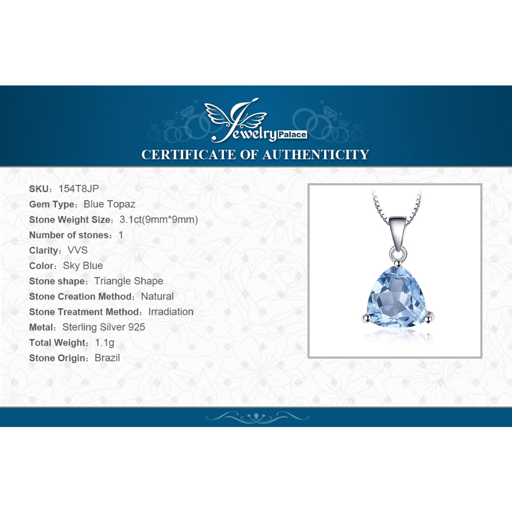 Bijoux palace naturel bleu topaze pendentif collier 925 en argent Sterling pierres précieuses collier ras du cou femmes sans chaîne