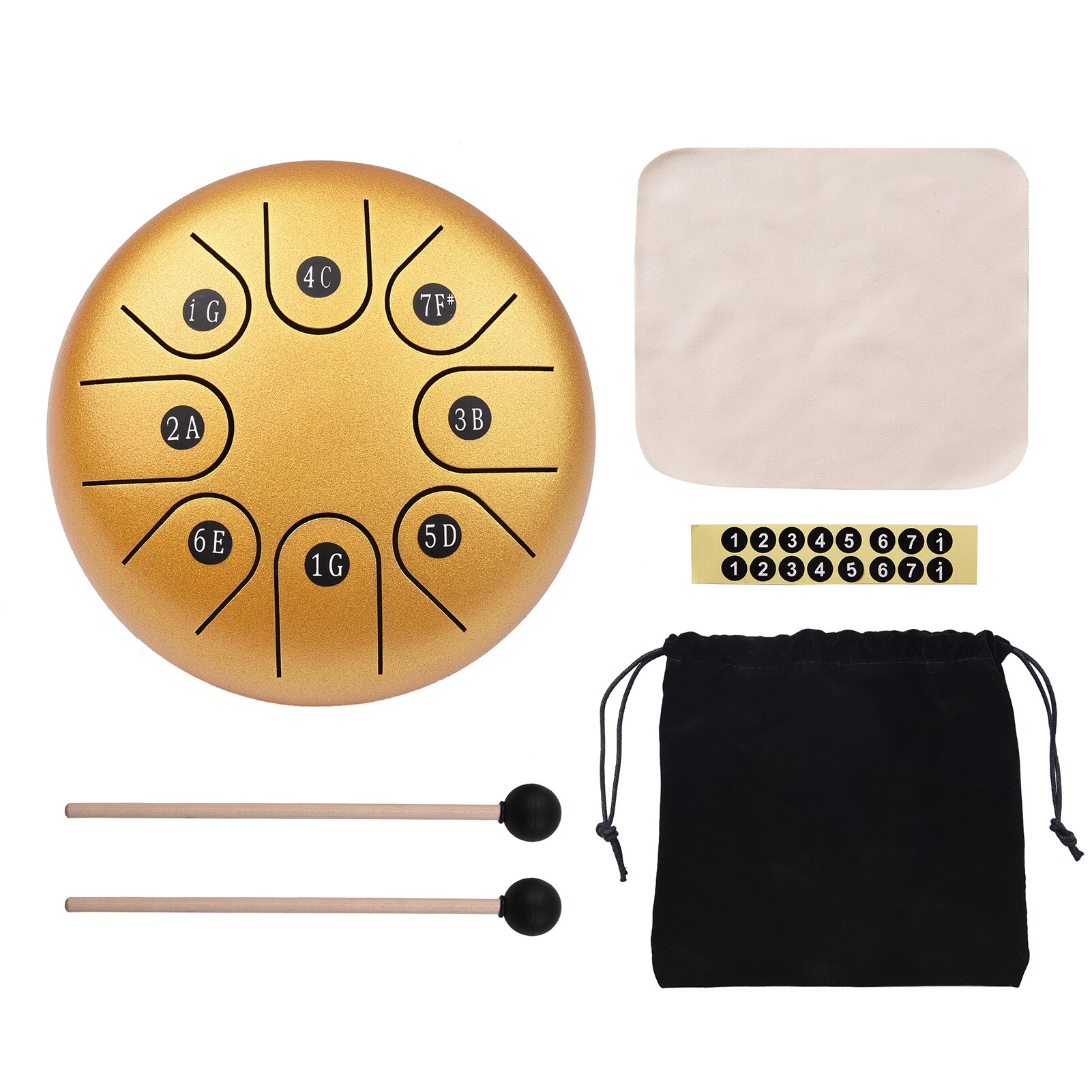 6in 11/8 Tonne Metall Zunge Trommel Mini Hand Pfanne Trommeln mit Trommelstöcke Schlagzeug Musical Instrumente für Anfänger Melodie Hand Trommel: 6Zoll 8Ton Gold