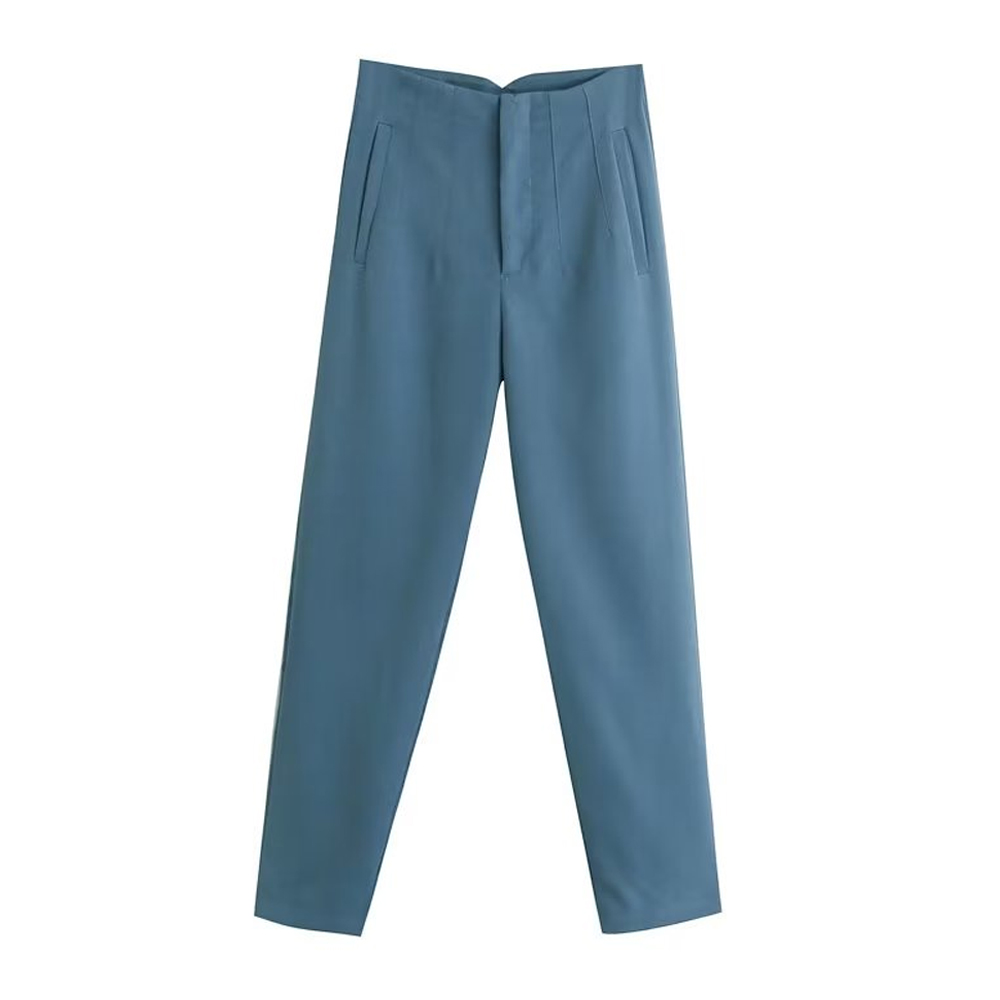 Trza damer chica med sömdetaljer kontorsbyxor vintage hög midja dragkedja gylf dambyxor med ankelrem: Xs / Grön