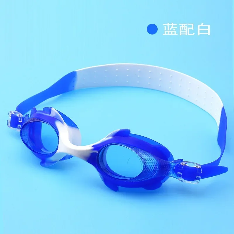 Lunettes de natation en silicone pour enfants, bandages souples réglables, élastiques et étanches, équipement de piscine pour filles, dessin animé mignon: kaki foncé