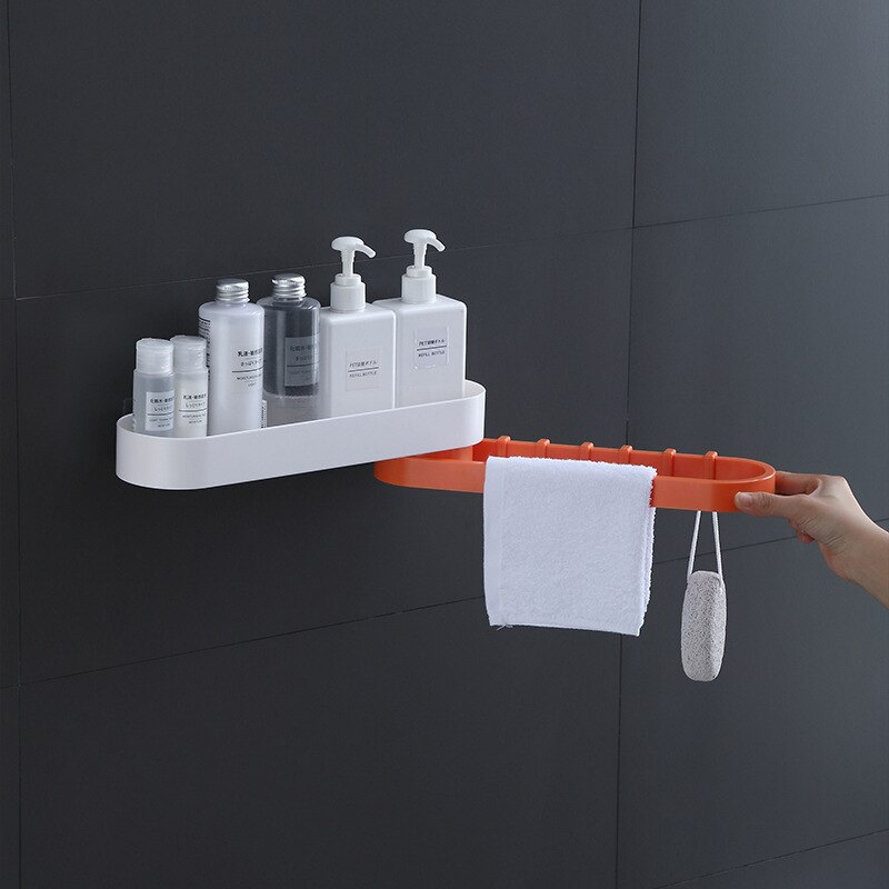Double Layer Rotating Storage Rack Organizer Bathroom Pole Shelves Shampoo Tray Stand Holder Wall Mounted Towel Rack With Hooks