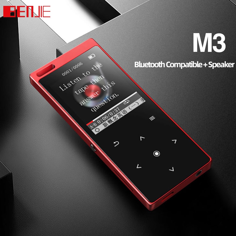BENJIE-reproductor MP3 M3 sin pérdidas, Audio portátil HiFi, Bluetooth, Compatible con MP3 con altavoz incorporado, Radio FM, E-Book, Compatible con tarjeta TF