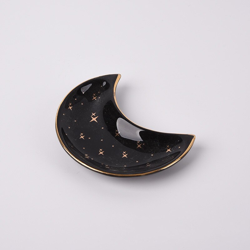 Ceramic Moon Shape Small Jewelry Dish Earrings Necklace Ring Storage Plates Fruit Dessert Display Bowl Decoration Tray: Style B