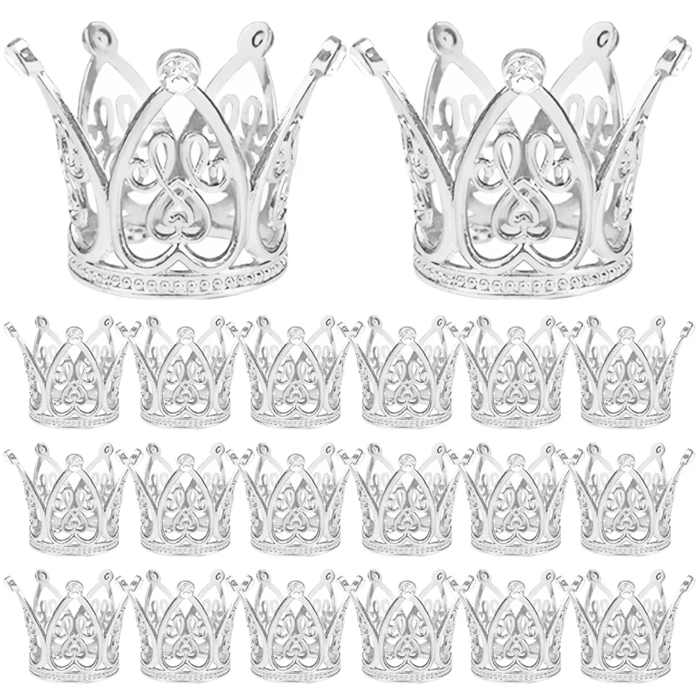 30/1Pcs Gold Crown Cake Topper Mini Pearl Tiara Crown Cupcake Topper For Flower Bouquets Baby Shower Birthday Party Decoration: L / army green