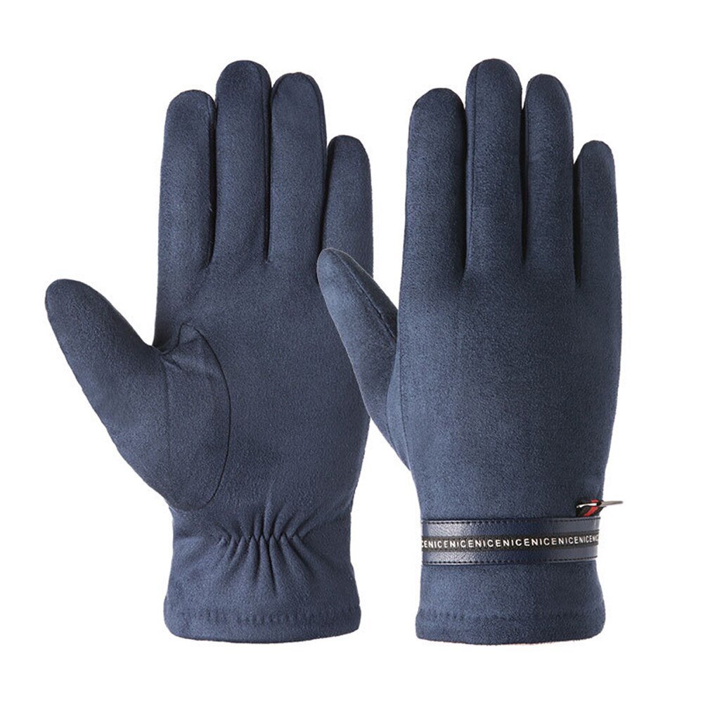 Men's Full Fingers Gloves Warm Winter Velvet Padded Touchable Warm Outdoor Cycling Gloves For Male Gloves: 907Blue