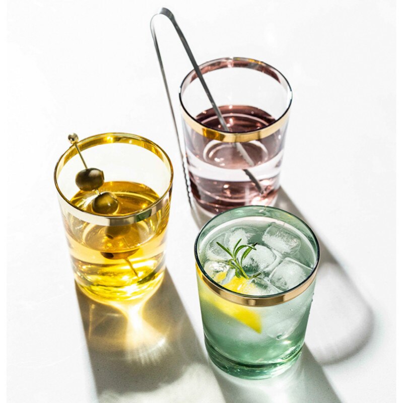 Vasos De cristal De colores pintados en oro para el hogar, vaso sencillo De whisky, nórdico, , para Cocina, Bar, comedor, EB5BL