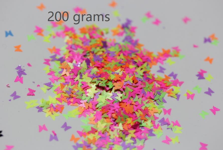 Neon- Lösungsmittel Beständig Schmetterling funkeln Pailletten für Nagel Kunst und Andere DIY dekoration: 200 Gramm