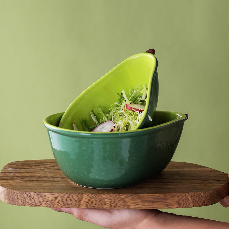 Bandeja kawaii en forma de aguacate, plato de cerámica para ensalada de frutas, decoración para el hogar, cocina, Bol para arroz o sopa, vajilla para niños