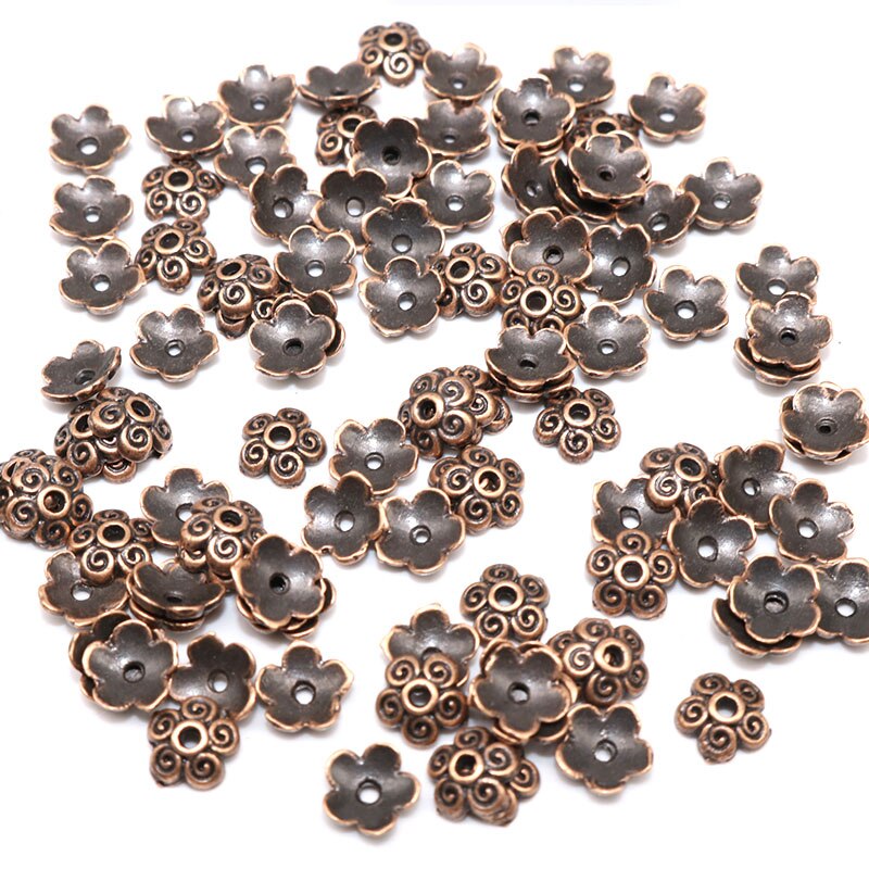 7mm 100/200 Uds plata plateada del Tíbet tapas en forma de flor con cuentas mezcla espaciador cuentas aleación tapas finales patrón cuentas DIY fabricación de joyas