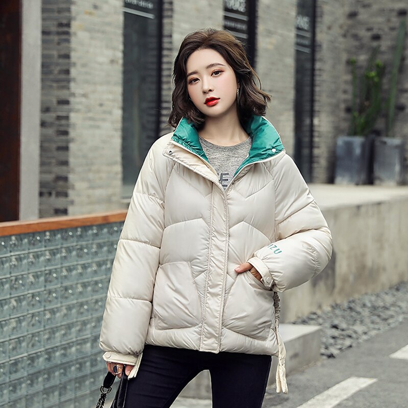 Stehen Kragen frauen Jacken Übergroßen Solide Parkas Weibliche Winter verlieren Dicke Baumwolle Gepolsterte knapp Drucken lässig Outwear: Beige / M