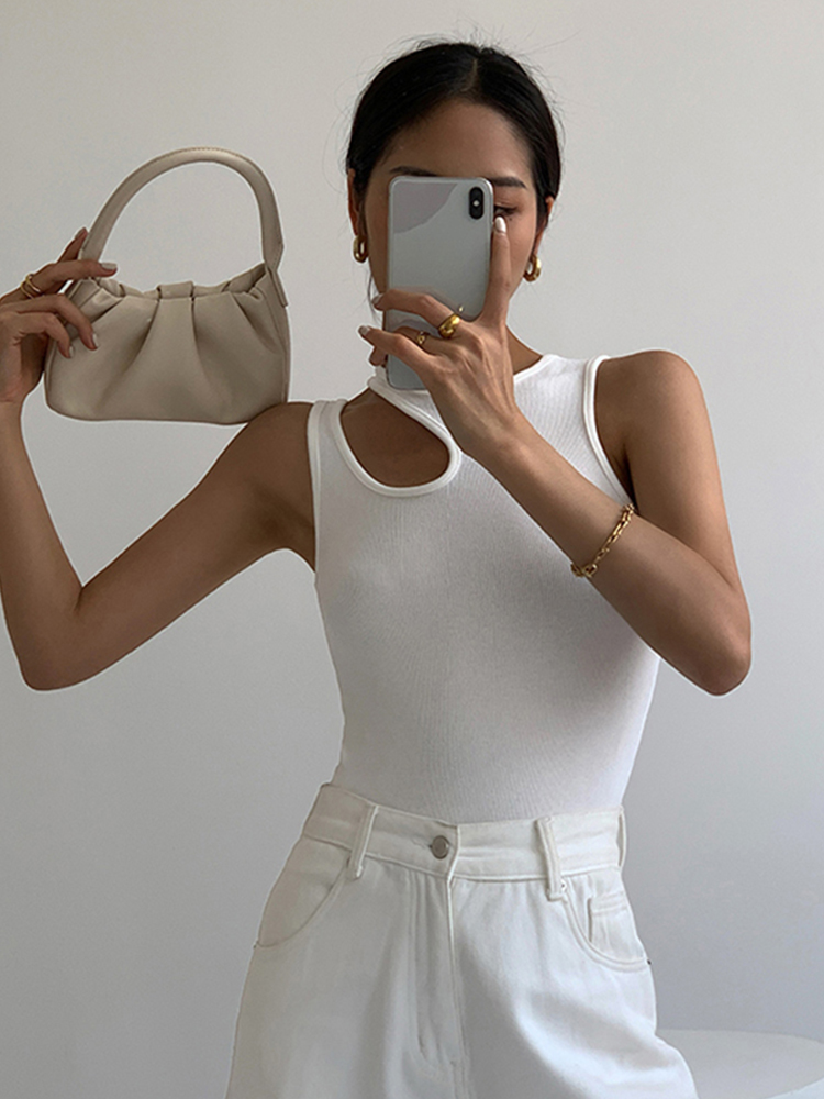 Afslappet  y2k hvid udskåret dame-t-shirt ærmeløs slim t-shirts dametøj sommer crop top dame camisetas