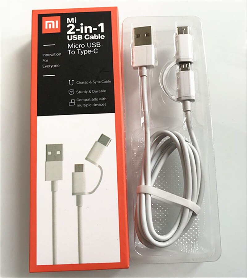 XIAOMI 1M 2A Multifunction 2 IN 1 USB Cable Micro USB to Type C Quick Charge Date Cable for Xiaomi 10 9 8 6 5 5S 4 Redmi 8 6A 7: Box of Cable