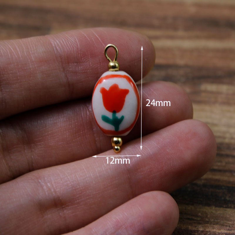 2Pcs/Lot Painted Handmade Ceramic Tulip/Tropical Fish Pendant Beads/Animal Charms/Steel Eye Pin DIY Necklace Earring Accessories: VIOLET