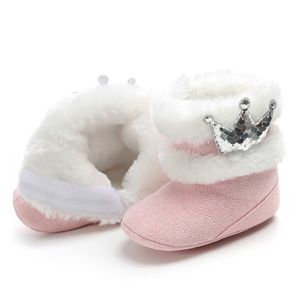 Baby Winter Stiefel Kleinkind Kleinkind neugeboren Nette Karikatur Krone Schuhe Mädchen Jungen Erste Wanderer Super warm Halten Pelz Rosa Bootie