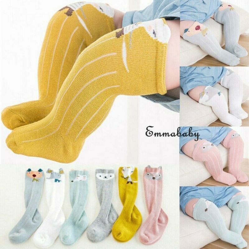 1Pair Kids Baby Girls Knee Socks Toddler Soft Cotton Blend Animal Fox Bear Rabbit Cartoon Pattern Warm