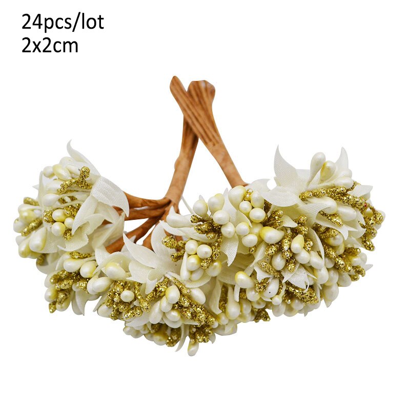 Or fleur artificielle fruits étamines fleur cerise étamine baies Bundle bricolage gâteau noël mariage boîte couronnes décor: da066