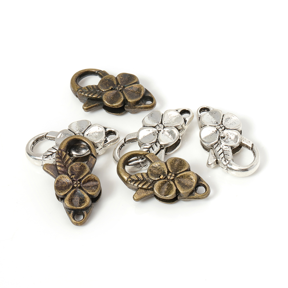 5 stks/partij Antieke Zilveren Bloem Karabijnsluiting Haken Voor Ketting Armband Chain DIY Accessoire Sieraden Bevindingen 26*15MM