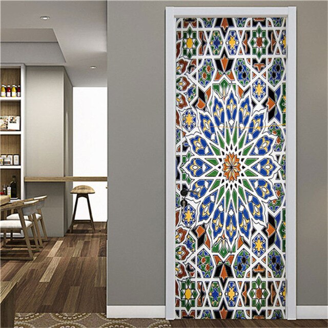 Gör-det-själv-väggmålning vattentät tapet självhäftande geometri trappor dörrklistermärke print bild renovering sovrum heminredning: Dörr xrk 863-08 / 77 x 200cm