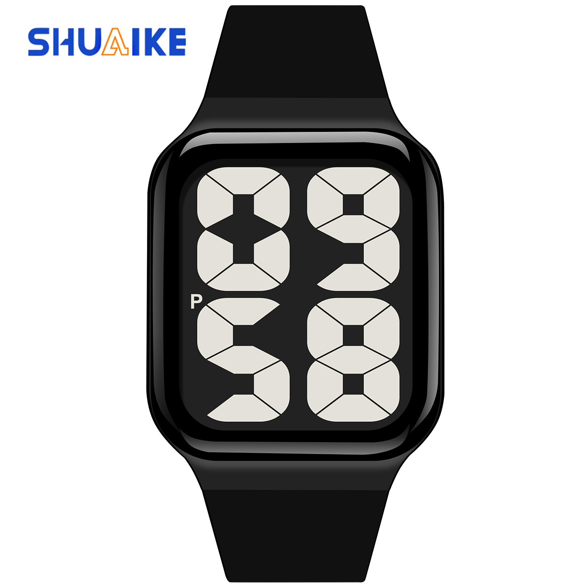 SHUAIKE 1089 Men's and Women's Simple Digital Sports Watch Large Digital Dial LED Digital Display Waterproof Watch: black