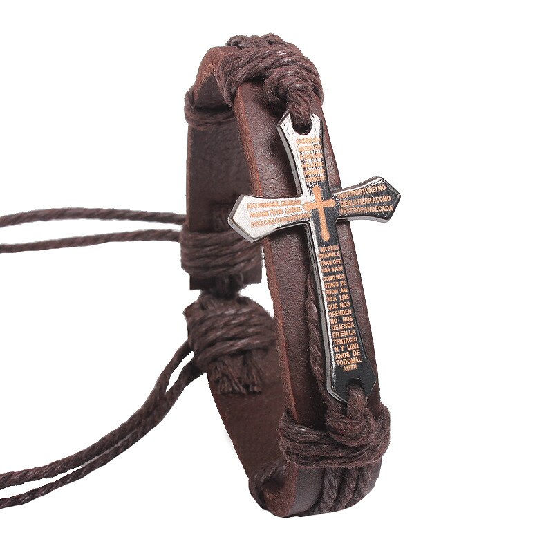 CIBOCIBO Cross Bracelet Men Vintage Leather Rope Classic Bracelet Men Braided Luxury Men Pulseras Mujer Moda: Brown