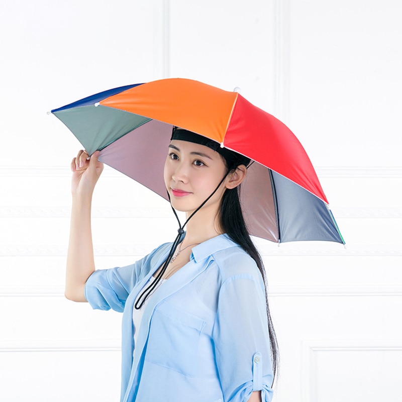 Letvægts paraply regn hat cap hovedbeklædning stilfuld paraply til fiskeri vandring strand camping cap hatte udendørs regnudstyr: Mørkegrå