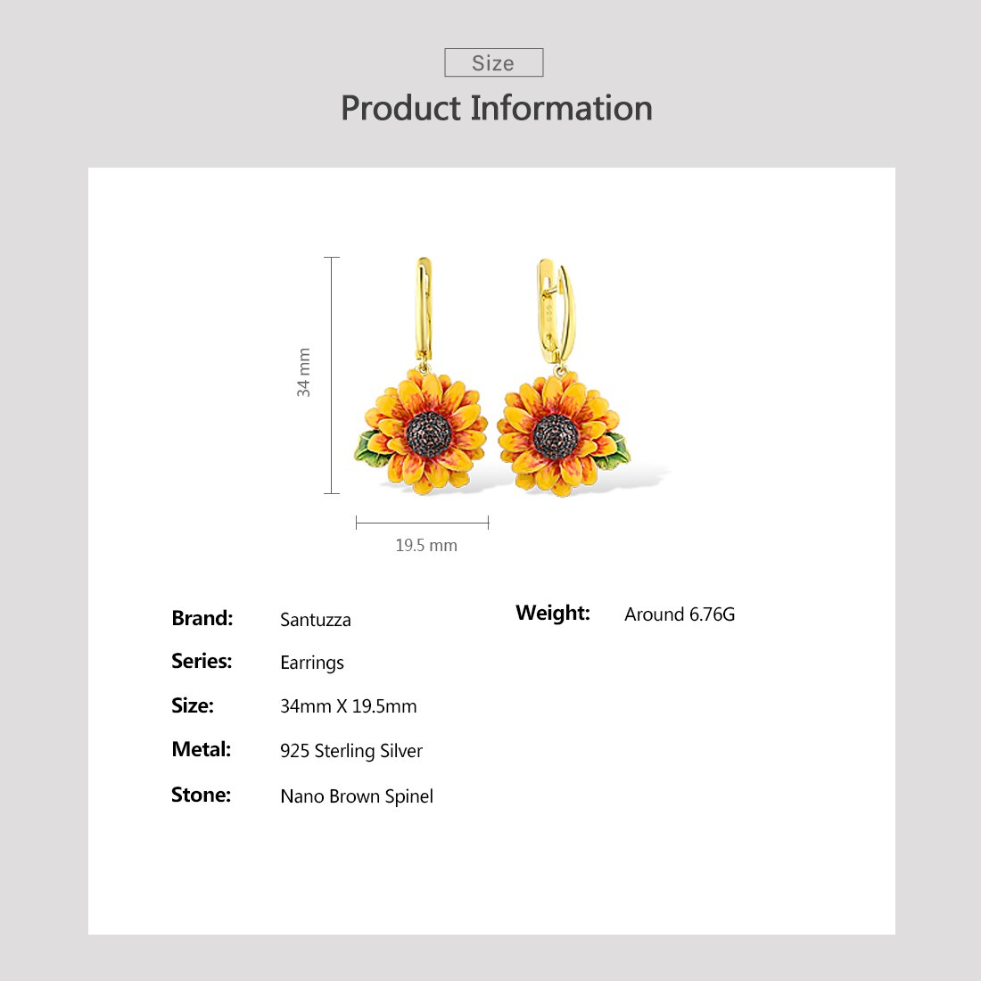 Santuzza Zilveren Oorbellen Voor Vrouwen Pure 925 Sterling Zilver Delicate Zonnebloem Trendy Oorbellen Fijne Sieraden Handgemaakte Emaille