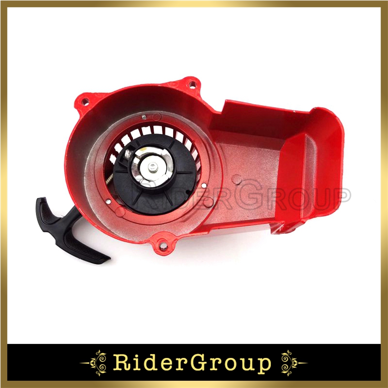 Rød alu pull starter rekyl til 2 takt 47cc 49cc motor børn atv minimoto pocket bike mini moto dirt quad crosser 4 hjulet