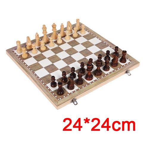 3 in 1 træ skak sæt brikker backgammon rejser træ skak spil skak brikker foldbare skakbræt kladder  i3: 24 x 24cm mulighed 1