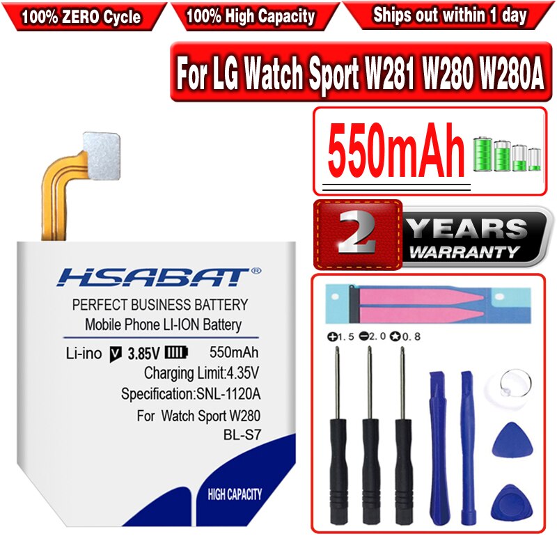 HSABAT-Batería de BL-S7 de 550mAh para LG Watch Sport, W281, W280, W280A (AT&amp;T)